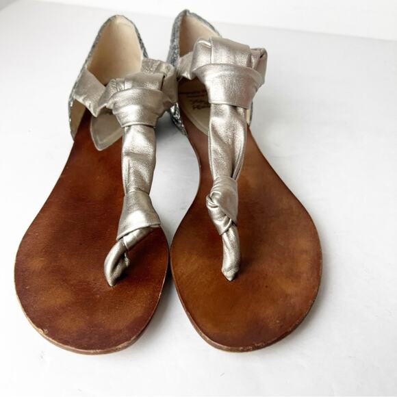 SZ 9.5 Alexandre Birman x Saks Fifth Avenue thing T Strap Silver Pewter Sandals - Picture 2 of 8